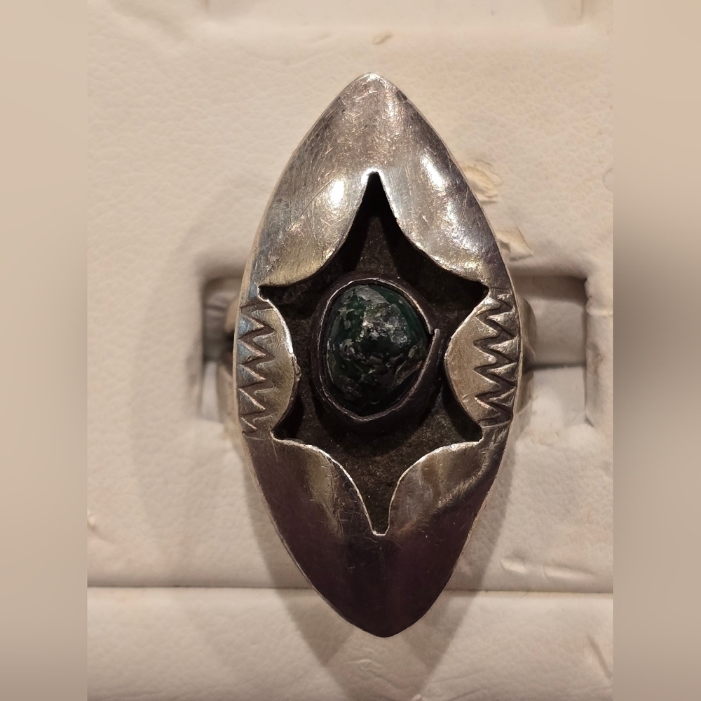 Sterling Silver Turquoise or variscite Shadowbox Ring Unmarked